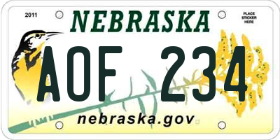 NE license plate AOF234