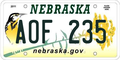 NE license plate AOF235