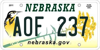 NE license plate AOF237
