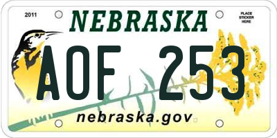 NE license plate AOF253