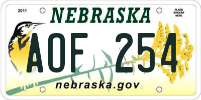 NE license plate AOF254