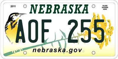 NE license plate AOF255