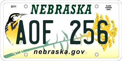 NE license plate AOF256