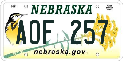 NE license plate AOF257
