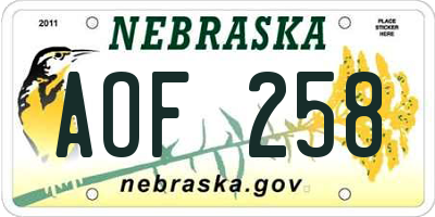 NE license plate AOF258