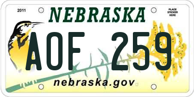 NE license plate AOF259
