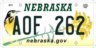 NE license plate AOF262