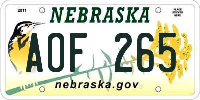 NE license plate AOF265