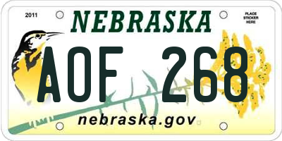 NE license plate AOF268