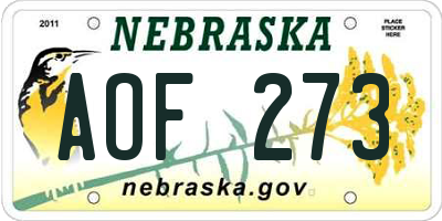 NE license plate AOF273