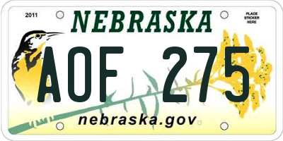 NE license plate AOF275
