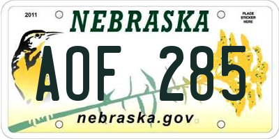 NE license plate AOF285