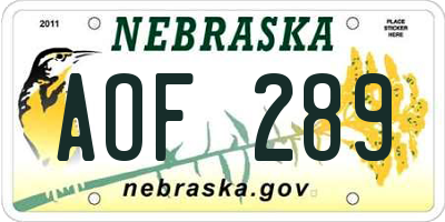 NE license plate AOF289
