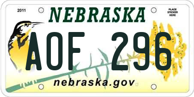 NE license plate AOF296