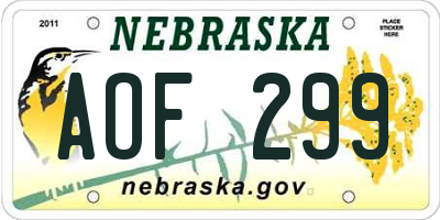 NE license plate AOF299