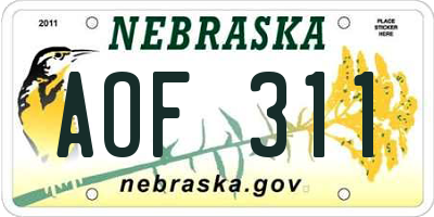 NE license plate AOF311