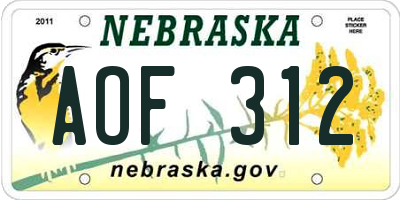 NE license plate AOF312