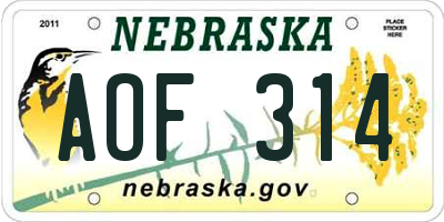 NE license plate AOF314