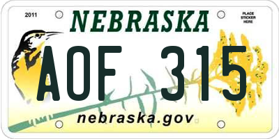 NE license plate AOF315