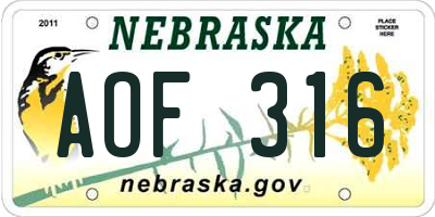 NE license plate AOF316