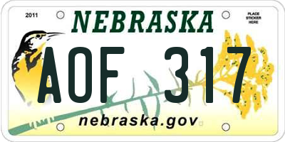 NE license plate AOF317