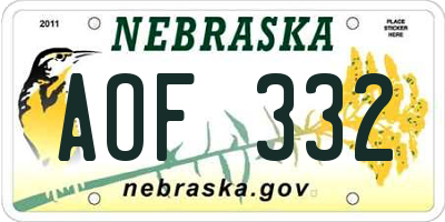 NE license plate AOF332