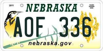 NE license plate AOF336