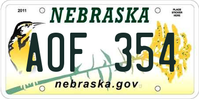 NE license plate AOF354