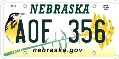 NE license plate AOF356