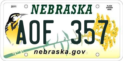 NE license plate AOF357
