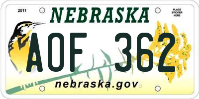 NE license plate AOF362