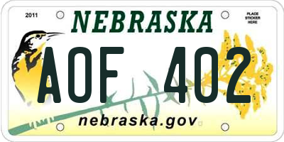 NE license plate AOF402