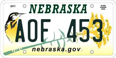 NE license plate AOF453