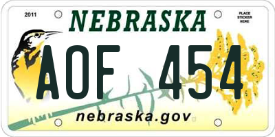 NE license plate AOF454