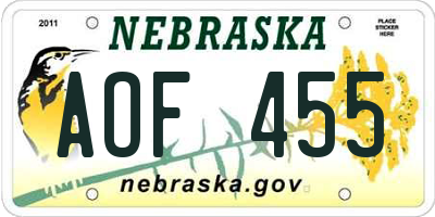 NE license plate AOF455