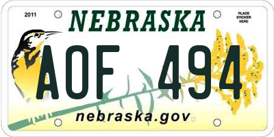 NE license plate AOF494
