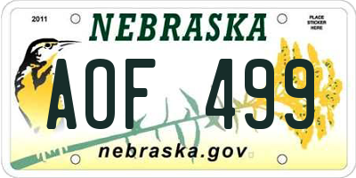 NE license plate AOF499