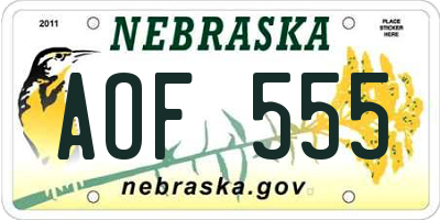 NE license plate AOF555
