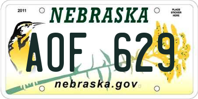 NE license plate AOF629