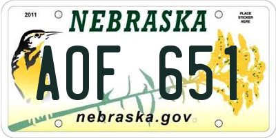 NE license plate AOF651