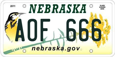 NE license plate AOF666
