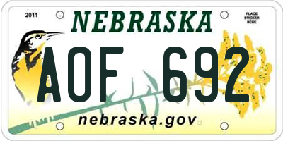 NE license plate AOF692