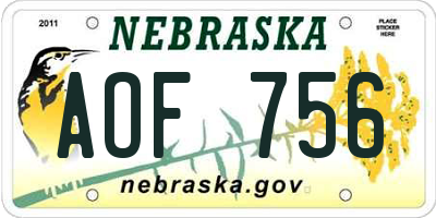 NE license plate AOF756