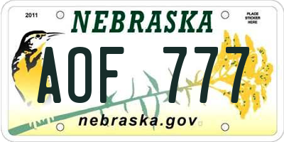 NE license plate AOF777