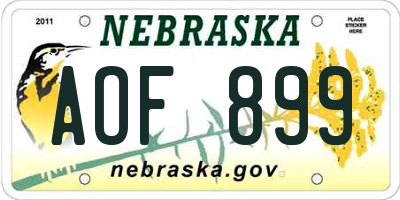 NE license plate AOF899