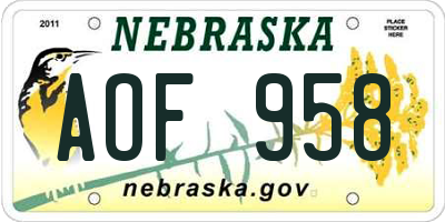 NE license plate AOF958