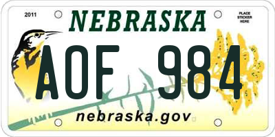 NE license plate AOF984