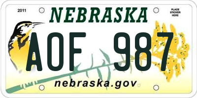 NE license plate AOF987