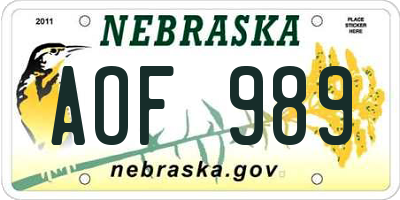 NE license plate AOF989