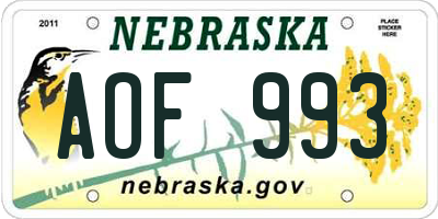 NE license plate AOF993
